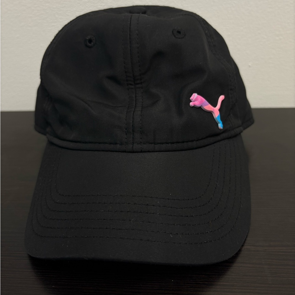 Puma One Size OS Black Cap Hat Pink Logo Cat Lightweight Sty PV7-0021
